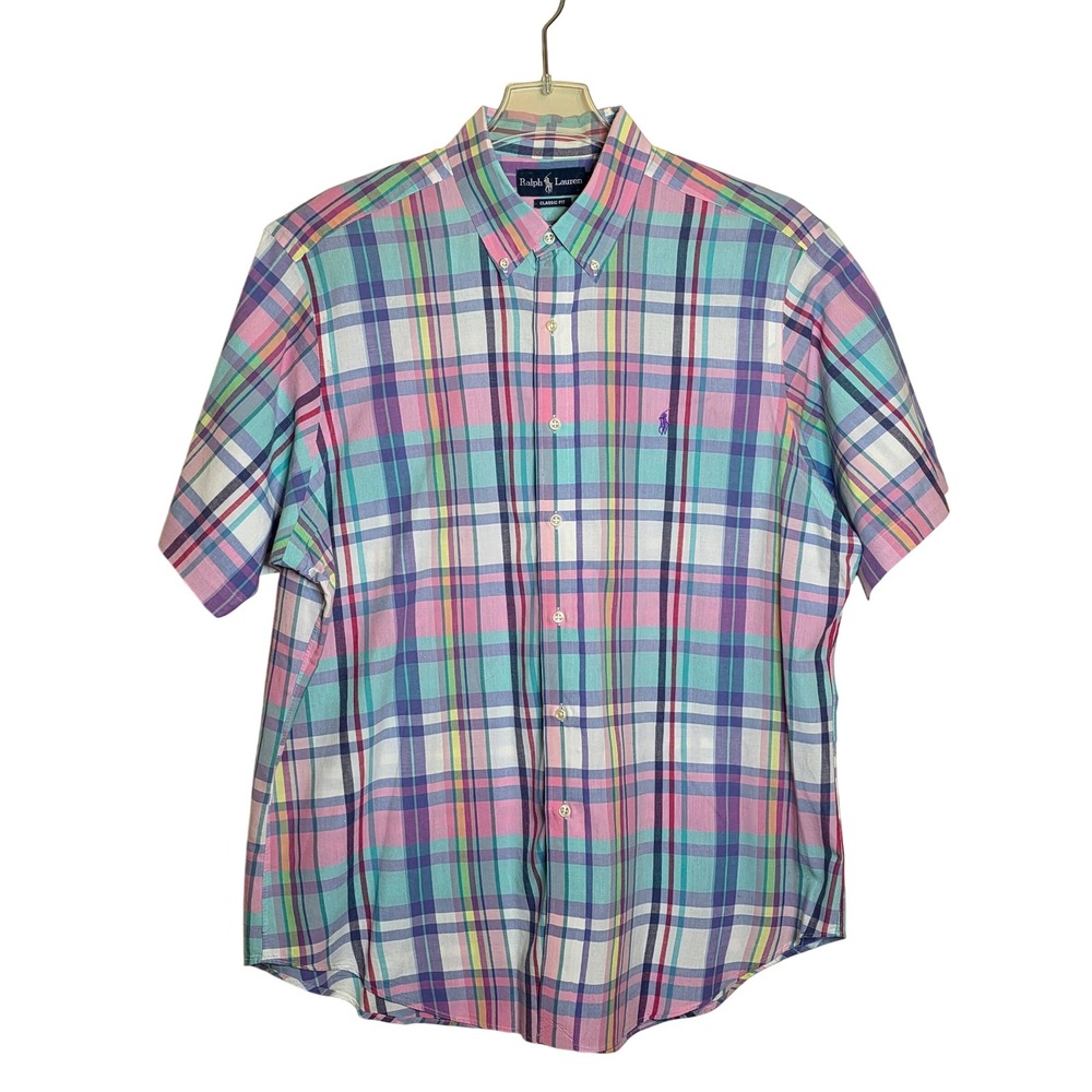 Ralph Lauren Mens XL Classic Fit Short Sleeve Button Down Plaid Shirt  Easter